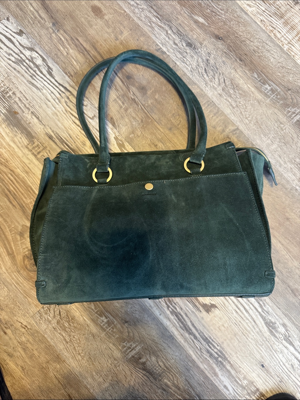 Hammitt Dark Green Suede Shoulder Bag With Gold Rings